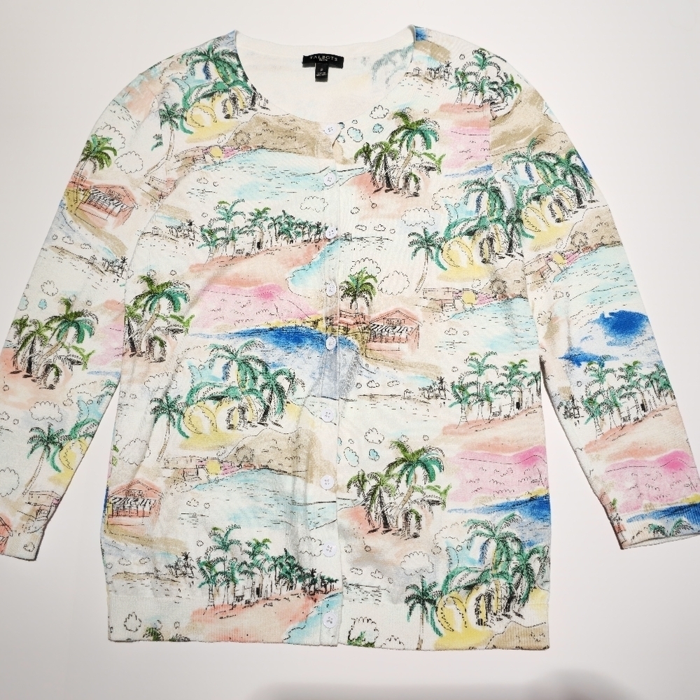 Talbots Coastal Scene Button-Front Shirt - Size Small Petite